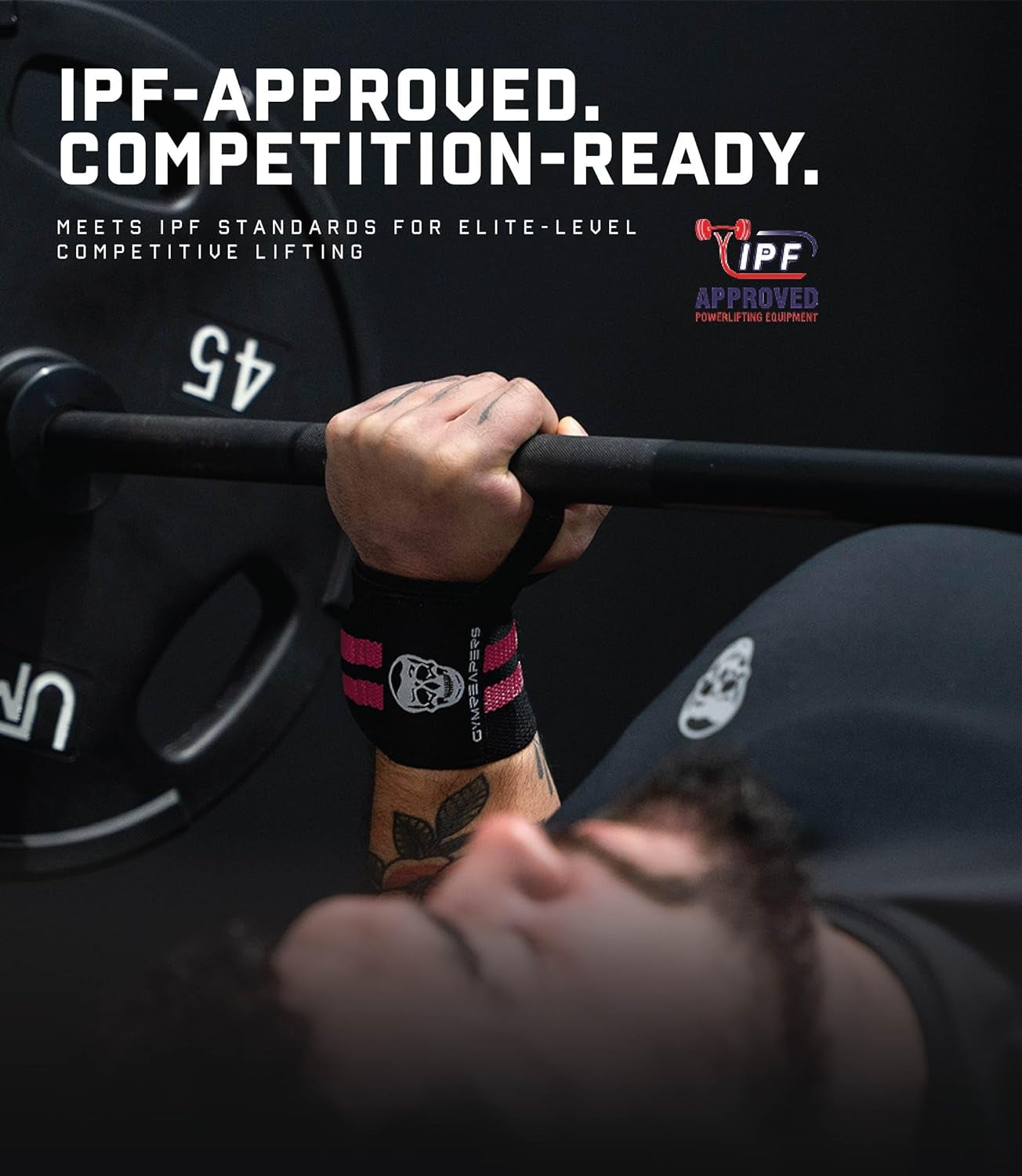 Weightlifting Wrist Wraps (IPF Approved) 18" Professional Quality Wrist Support with Heavy Duty Thumb Loop - Best Wrap for Powerlifting Competition, Strength Training, Bodybuilding